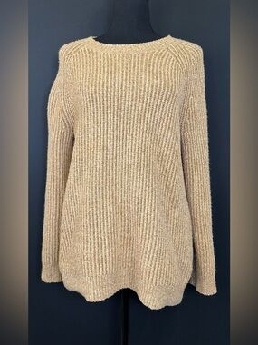 #156- bp Ribbed Scoop-Neck Tunic Sweater in Beige
